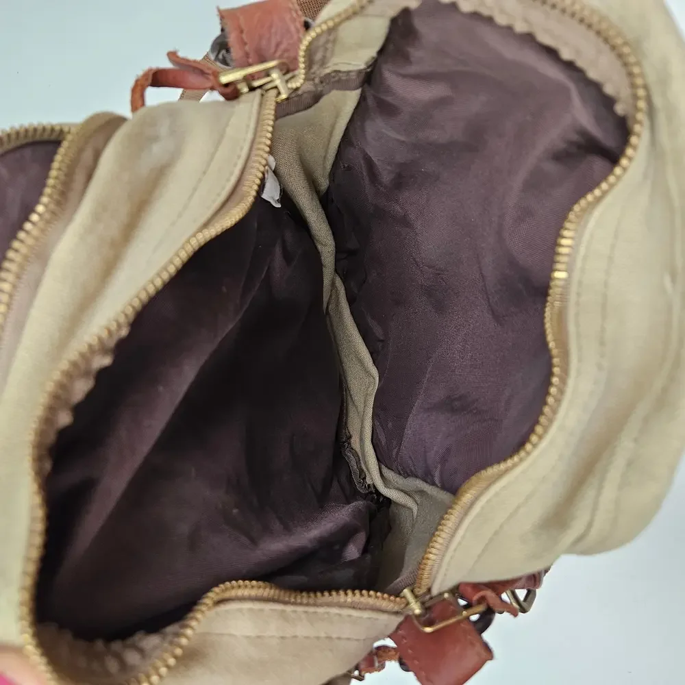 Canvas & Leather Travel‎ Bag Tote Bag Tan Brown Zip Around Adjustable Crossbody